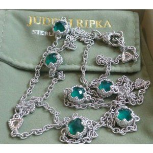 Judith Ripka SS Green Goddess & CZ necklace 36"